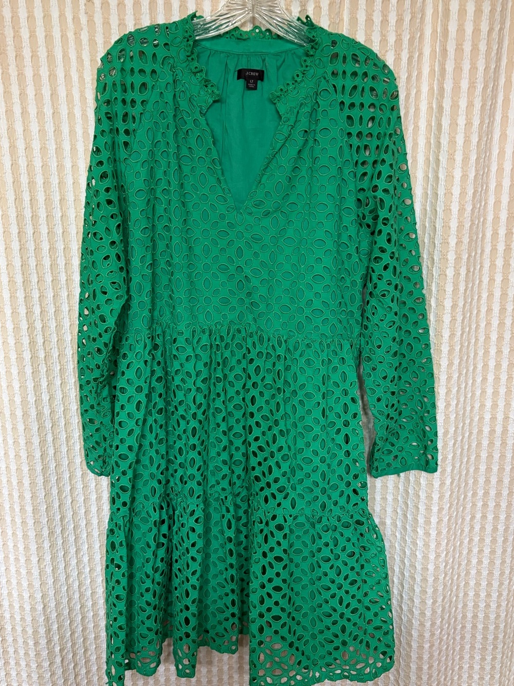 J. Crew Emerald Green Eyelet Long-Sleeve Tiered Dress